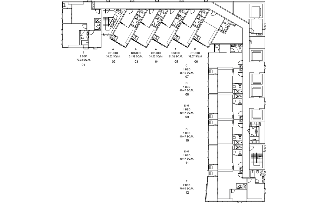 Floor plan drawing of the 7th-16th floor