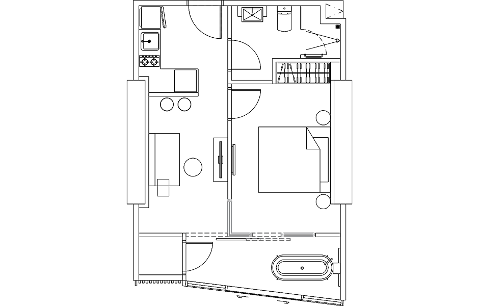 Floor plan drawing of a 1 BEDROOM unit, TYPE H