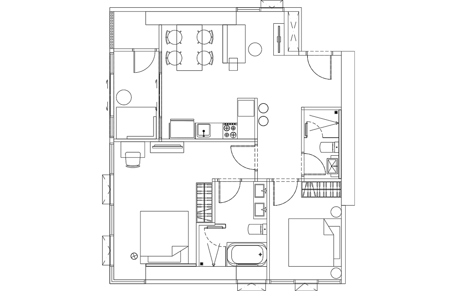 Floor plan drawing of a 2 BEDROOM unit, TYPE E