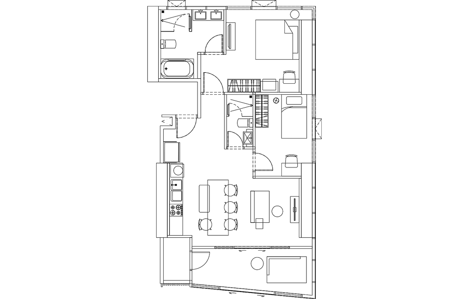 Floor plan drawing of a 2 BEDROOM unit, TYPE F