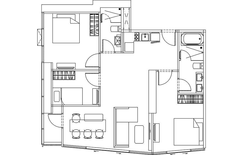 Floor plan drawing of a 3 BEDROOM unit, TYPE J